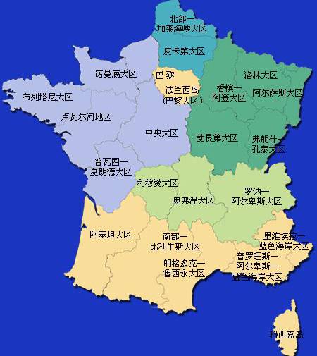法国行政区划简图,法国地图高清中文版