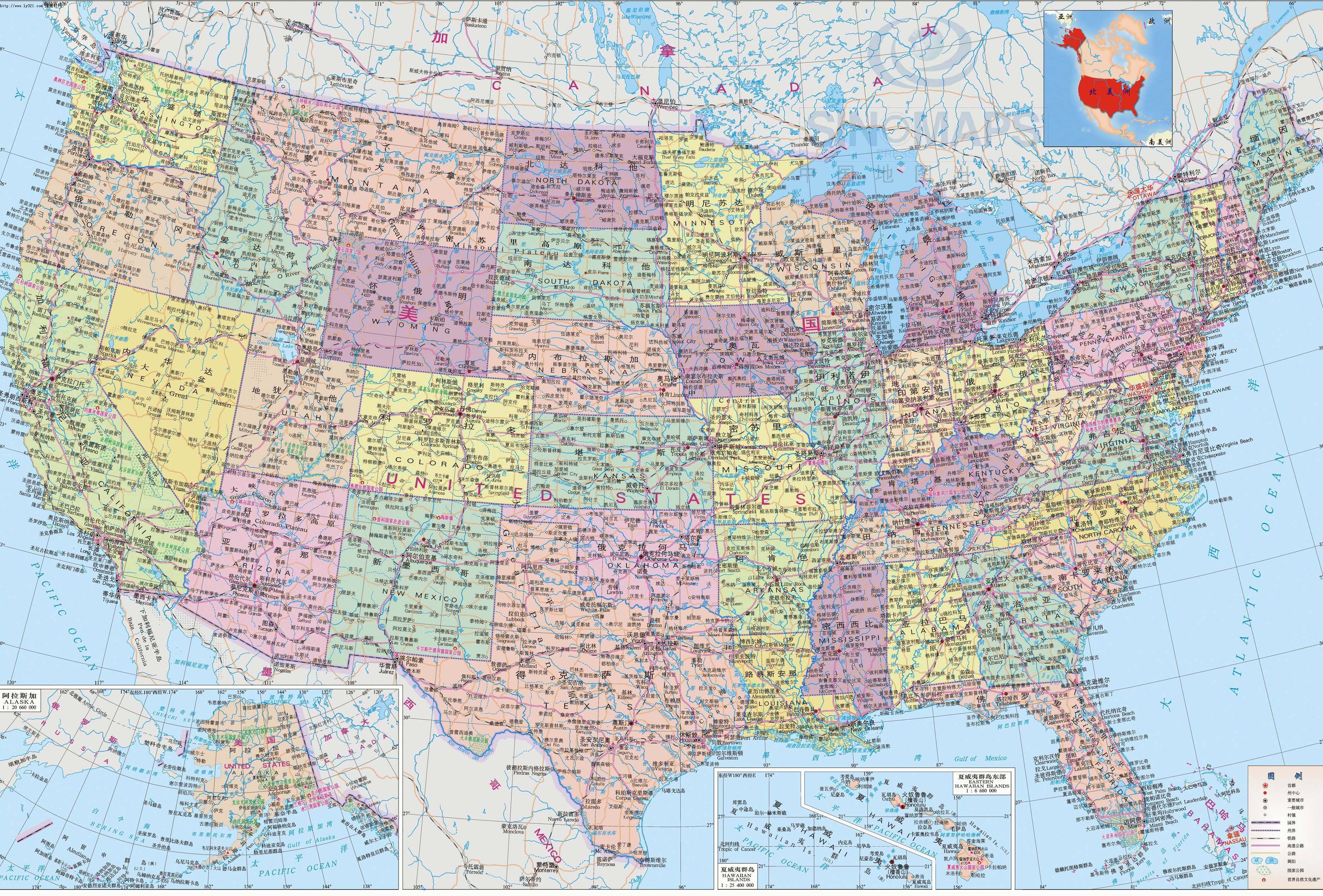 美国行政区地图